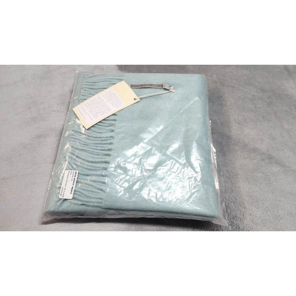 Alicia Adams Alpaca Wool Blend Patmos Throw Blanket Aqua 51” X 71” Blue